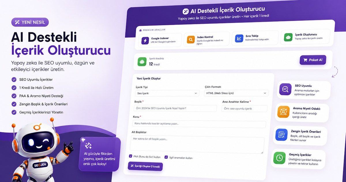 İçerik Oluşturucu — yapay zeka ile SEO içerik ve makale yazdırma aracı